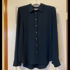Everlane Navy Silk Button Down Blouse - Size 10
